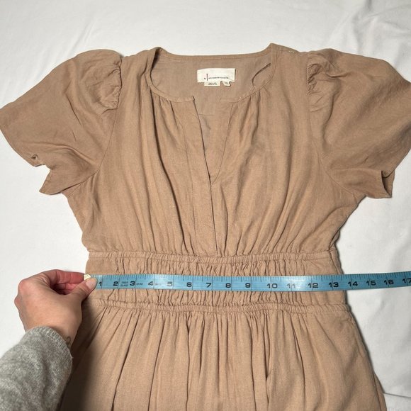 Anthropologie The Somerset Flowy Maxi Dress Linen Tiered Tan Light Brown XSP - Picture 8 of 15